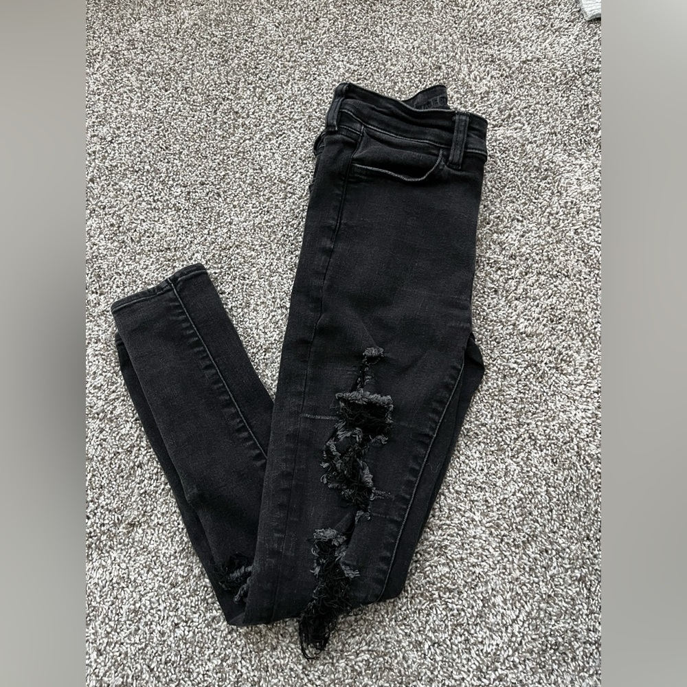 American Eagle Outfitters Black Ripped Denim Skinny Jeans
